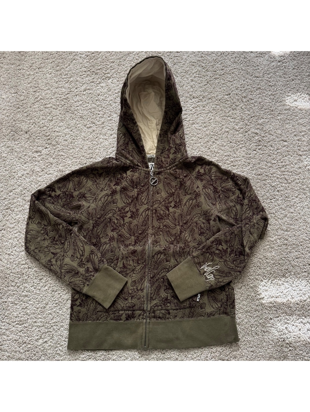 vintage Volcom full-zip hoodie boys size L all-over paisley print